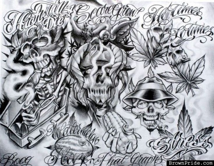 an old school tattoo design with skulls and flowers