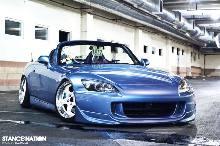 a blue sports car parked in a parking garage