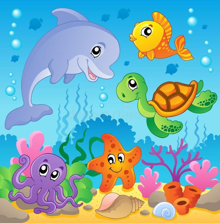 an underwater scene with sea animals and fish