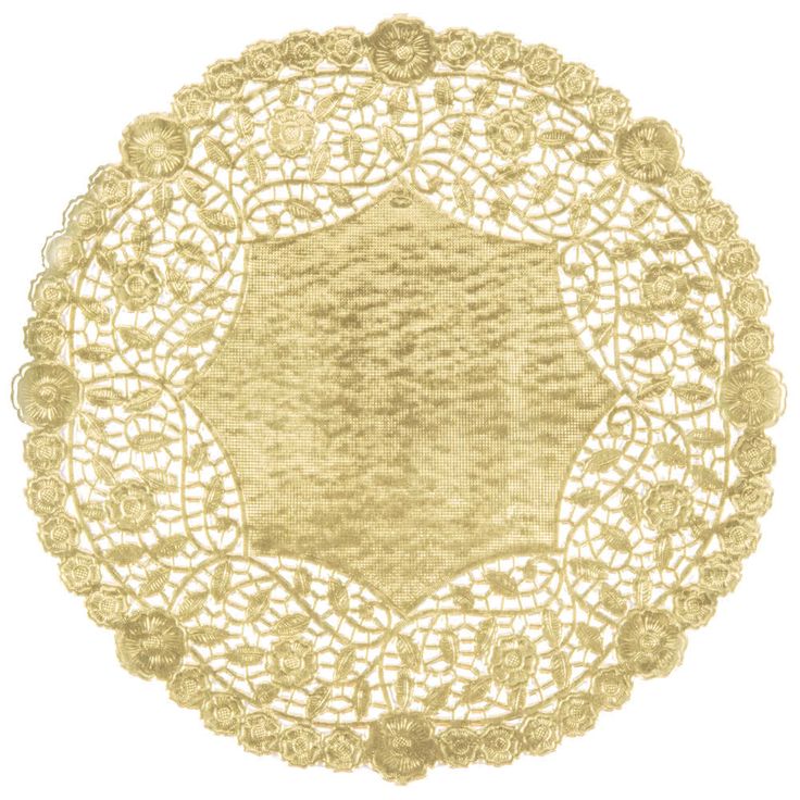 a gold doily on a white background