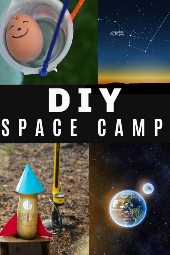 four different pictures with the words diy space camp