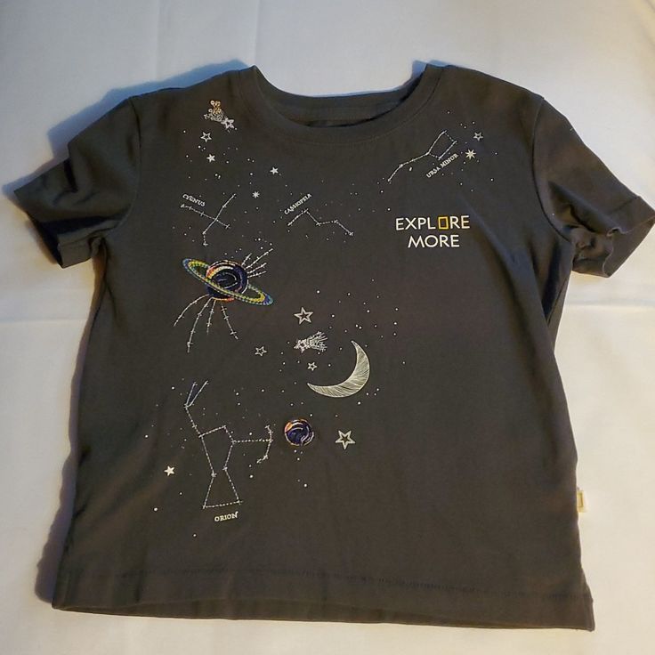 New, Never Worn - Beautiful Embroidered Constellations With Sequins Cheap Space-themed Crew Neck Tops, Space Themed Shirts, Embroidered Constellations, Space Clothes, Constellation Shirt, Cheap Short Sleeve T-shirt With Star Logo, Space-themed Graphic Print Short Sleeve Tops, National Geographic Tshirt, Space Tshirt