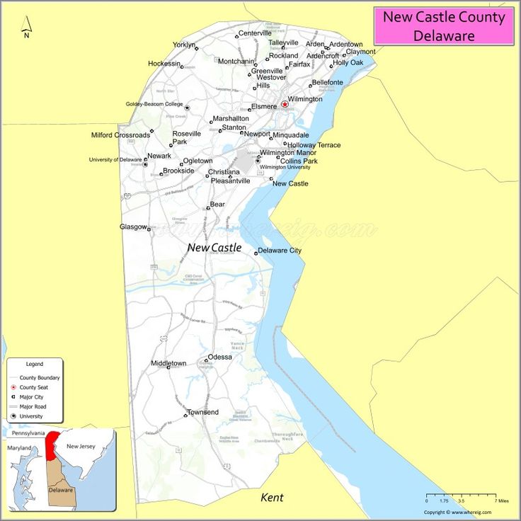 a map of new castle county delaware with the location of its major towns and roads