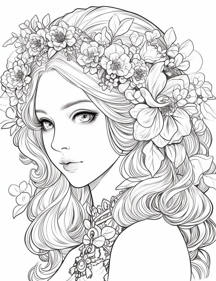 Princess with Flower Coloring Page | Libros para pintar, Dibujos ...