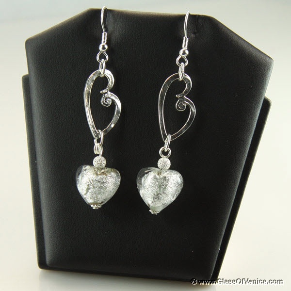 Venetian Wedding Heart earrings - silver ice Elegant Clear Earrings As Gift, Unique Wedding Accessories, Venetian Wedding, Hearts Jewelry, Murano Glass Earrings, Glass Hearts, Murano Glass Jewelry, Venetian Glass, Heart Wedding