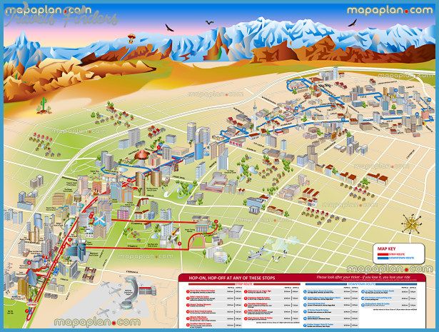 a map of the city with mountains in the background and directions to all major attractions