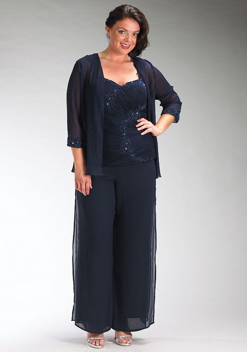 womens plus size formal pant suits | Cocktail Pant Suits in Plus Size | Fashion Pluss Dressy Pant Suits, Plus Size Pant Suits, Formal Pant Suits, Mother Of The Bride Suits, Bride Suit, Winter Wedding Outfits, Plus Size Evening Gown, Bride Attire, Dress Pant Suit