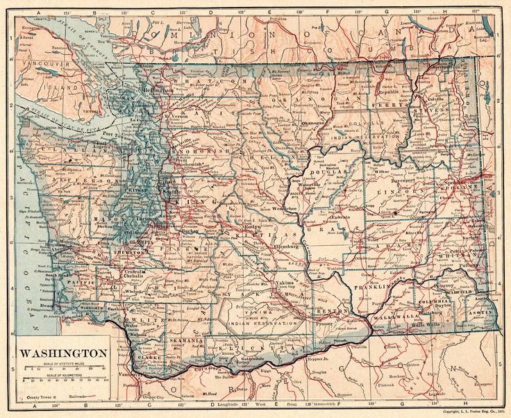 an old map of the state of washington, with major roads and towns on it