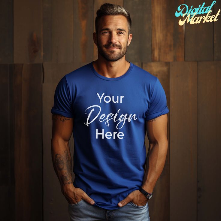 Introducing our Royal Blue Gildan T-Shirt Mockup, a captivating embodiment of regal sophistication, versatility, and contemporary style. This striking mockup showcases a charismatic male model, infusing your design concepts with a touch of modern elegance and majestic charm. The deep and luxurious royal blue canvas of this Gildan T-shirt mockup provides the perfect backdrop for your creative ideas. Whether you're a fashion designer aiming for a regal and stylish statement piece, an entrepreneur Customizable Blue Short Sleeve T-shirt, Customizable Blue T-shirt With Relaxed Fit, Customizable Blue Crew Neck Shirt, Customizable Blue T-shirt Relaxed Fit, Customizable Blue Relaxed Fit T-shirt, Blue Customizable Relaxed Fit T-shirt, Royal Blue T Shirt, A Fashion Designer, T Shirt Mockup