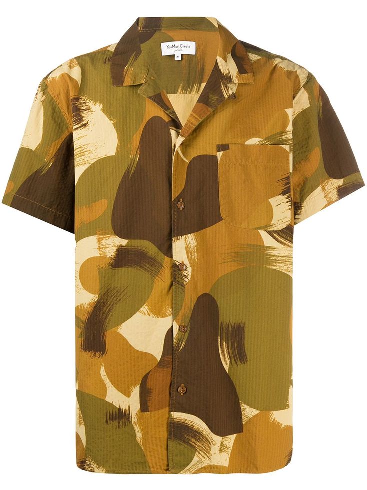 Multicolour cotton camouflage casual shirt from YMC featuring an open collar, a front button fastening, short sleeves, a chest pocket and a camouflage print. Silk Shirt Men, Funny Holiday Shirts, African Dresses Men, Men Closet, Mens Designer Shirts, Cheap Shirts, Mens Pajamas, Mens Fashion Trends, Camo Print