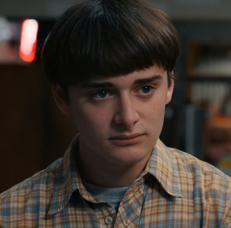 a young man looks at the camera while wearing a plaid shirt