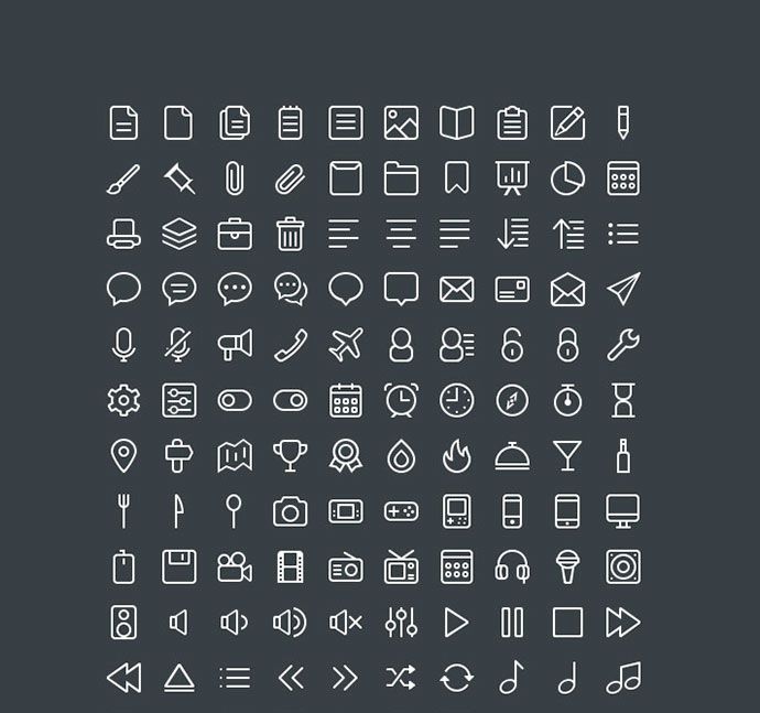 a large set of white icons on a gray background