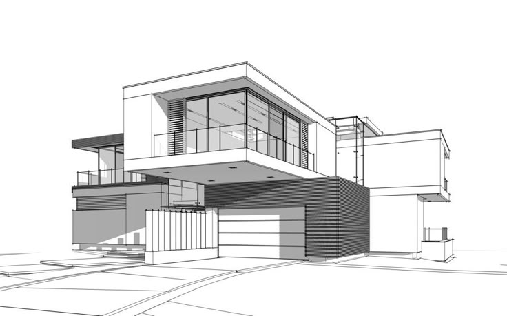 an architectural drawing of a modern house with two levels on the second floor and one level on the third floor