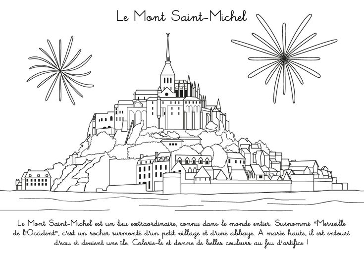 a drawing of a castle with fireworks in the sky above it and an inscription that reads le mont - saint - michel