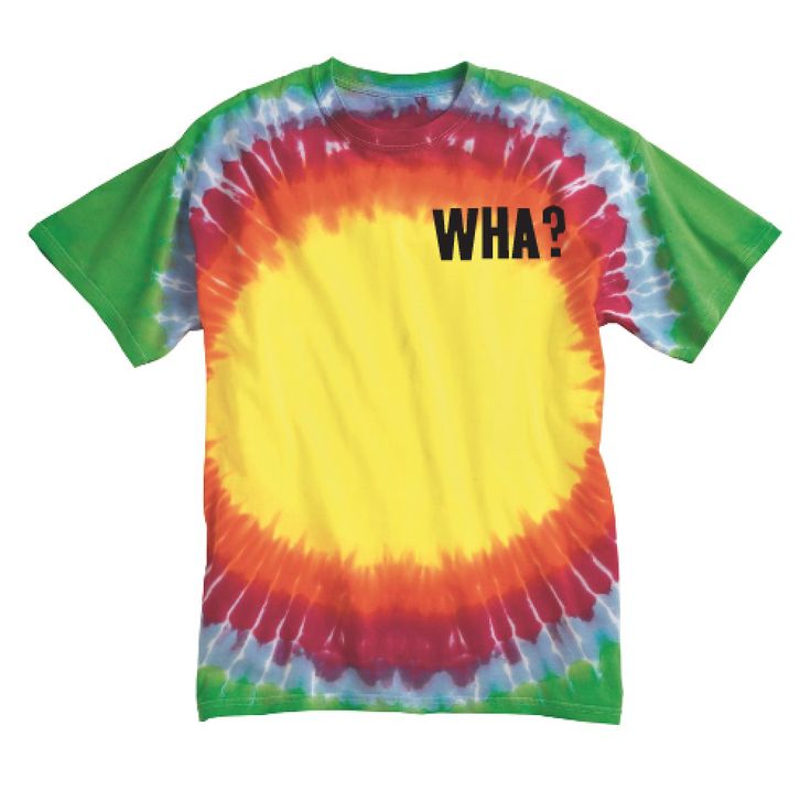 a tie - dyed t - shirt with yellow, red and green colors