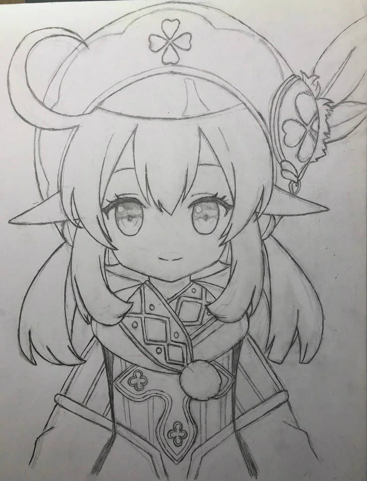 a drawing of a girl with horns and ears on her head, wearing a costume