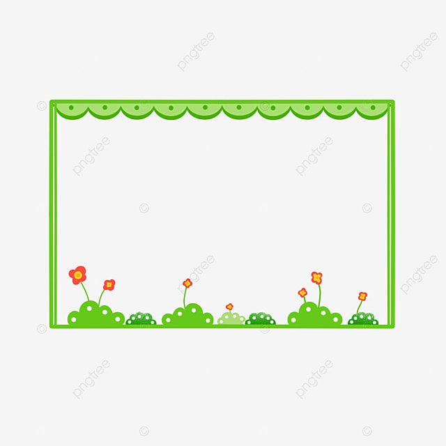 a green frame with flowers and grass in the center, illustration, cartoon png and psd