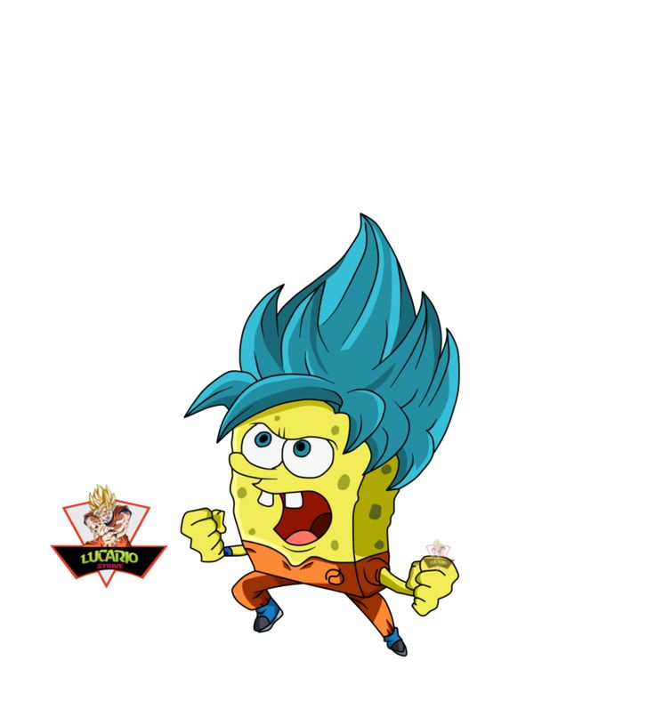 the cartoon character is running with his mouth open and blue hair on top of his head