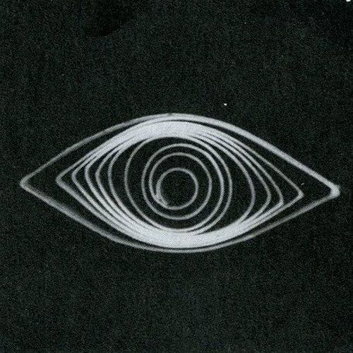 an eye drawn in white on black paper