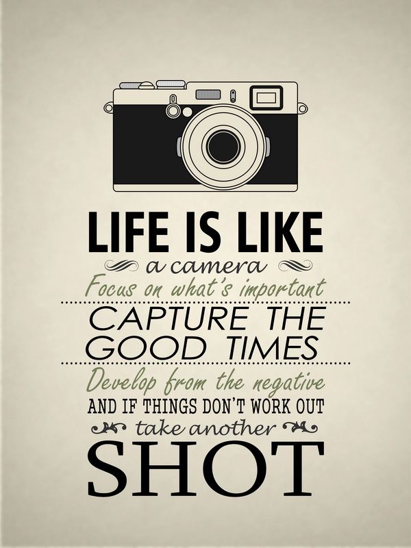 a camera with the words life is like a camera, capture the good times and if things don't work out take another shot