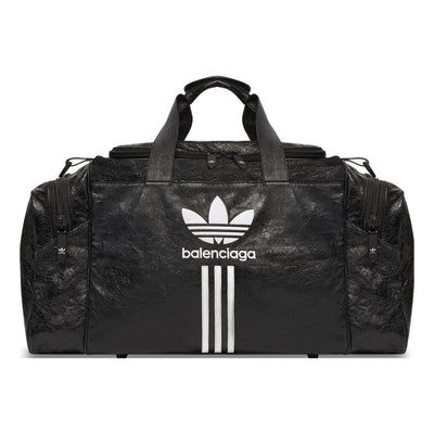 Balenciaga x adidas Gym Bag 'Black White' 721810210M11091 Casual Leather Bag With Logo, Functional Leather Bag With Logo, Functional Adidas Logo Bag For Streetwear, Sporty Adidas Logo Bag, Rectangular Leather Shoulder Bag For Streetwear, Adidas Logo Nylon Bag For Streetwear, Black Leather Bag For Streetwear, Black Leather Shoulder Bag For Streetwear, Black Leather Streetwear Shoulder Bag