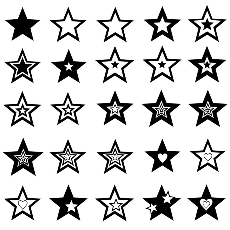 black and white stars with hearts on them