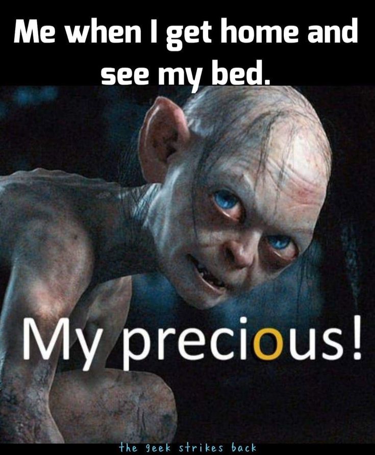 an image of a troll with the words, me when i get home and see my bed