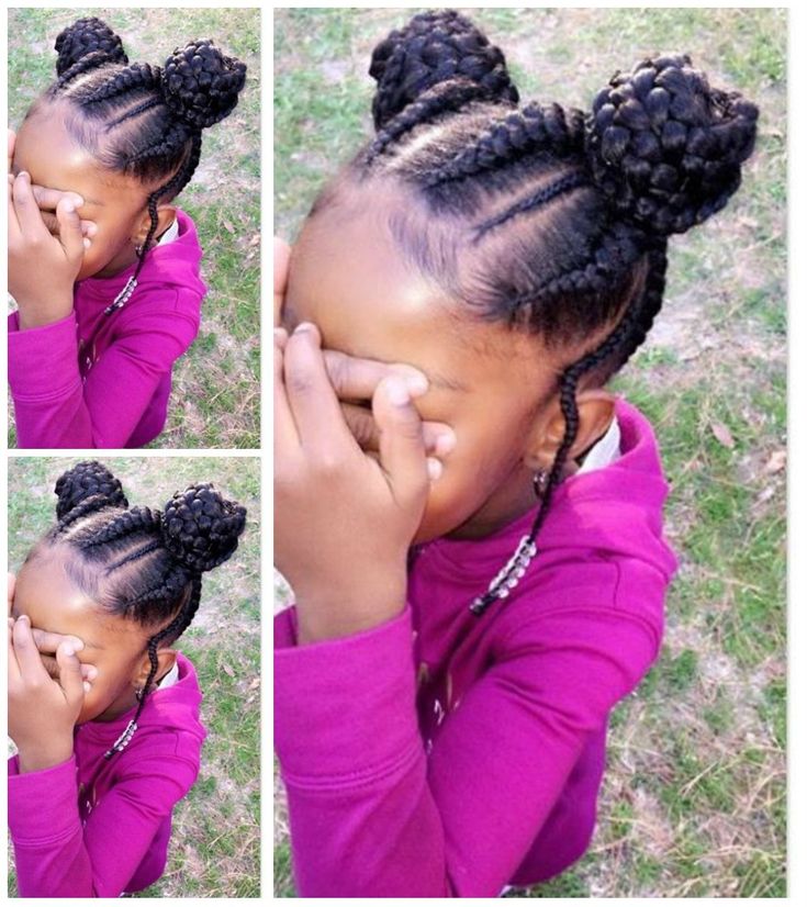 29 Braided Cornrows With Buns For Little Black Girls - AfroCosmopolitan Bun Hairstyles Black, Braided Cornrows, Hairstyles Videos Tutorials, Toddler Hair Styles, Braids Kids, Teenage Hairstyles, Tan Skin Blonde Hair, Braided Bun Hairstyles, Hairstyles Cute