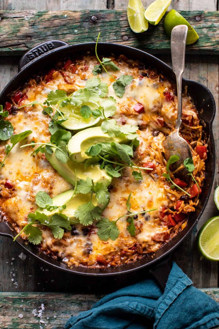 One Skillet Cheesy Cuban Chicken Rice Bake. - Half Baked Harvest