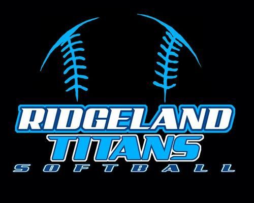 the ridgeland titans softball logo is shown in blue and white on a black background