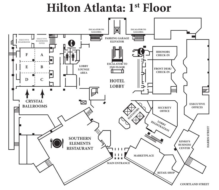 the floor plan for hilton atlanta's 1 floor, which is located on the first floor