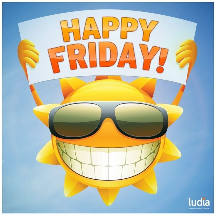 a cartoon sun with sunglasses holding up a sign that says happy friday