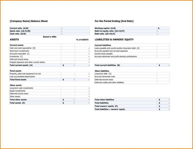 the balance sheet for an investment statement is shown in orange and white, as well as numbers