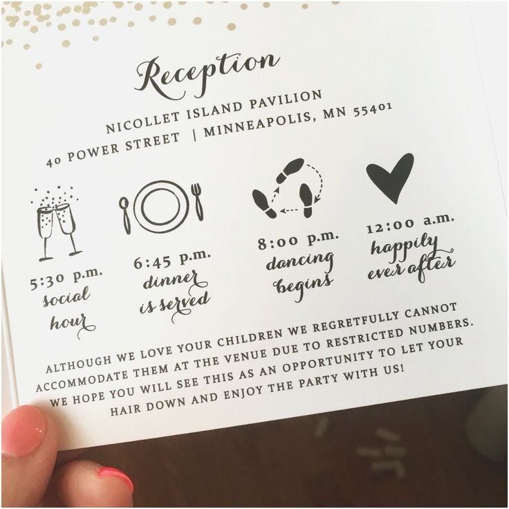 a person holding up a card with instructions on how to prepare for a wedding reception