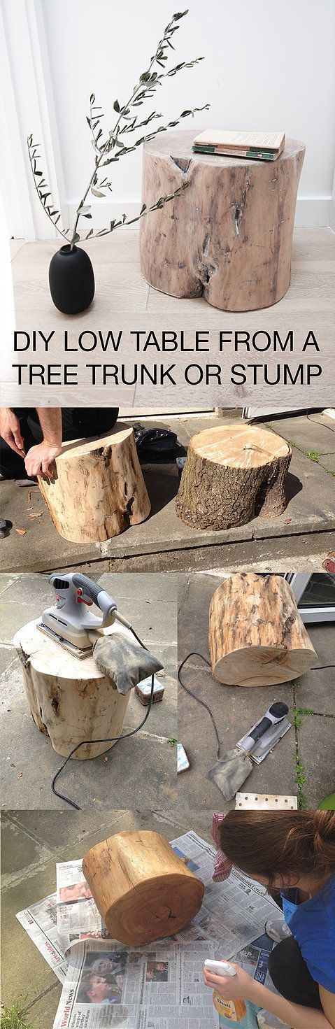 diy low table from a tree trunk or stump