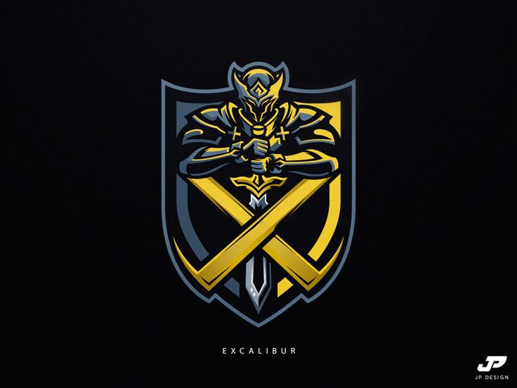 the emblem for an excalibur team is shown in yellow and black colors