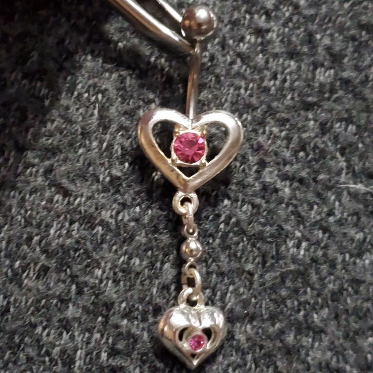 Pink Stones. Brand New. Silver Dangle Belly Rings Nickel Free, Nickel-free Silver Dangle Belly Rings, Nickel-free Silver Metal Belly Rings, Pierced Sterling Silver Belly Rings, Silver Sterling Belly Rings, Silver Heart Belly Rings For Valentine's Day, Silver Belly Rings For Valentine's Day, Valentine's Day Gift Silver Belly Rings, Valentine's Day Silver Heart Belly Rings