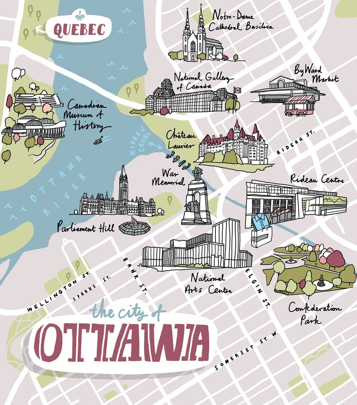 a map of the city of ottawa, canada with all its attractions and parks on it