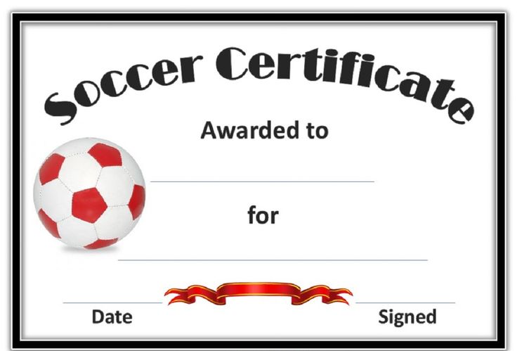 a soccer certificate is shown with a ball in the center and red ribbon around it