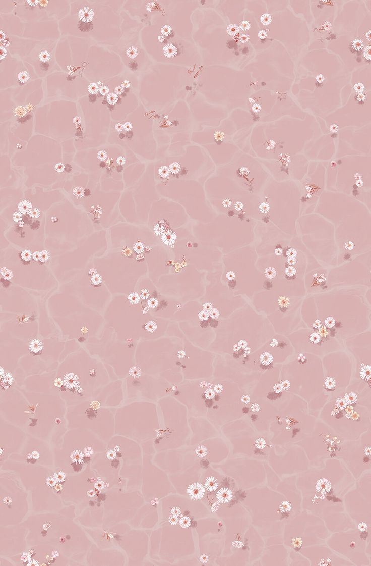 a pink background with small white flowers on it