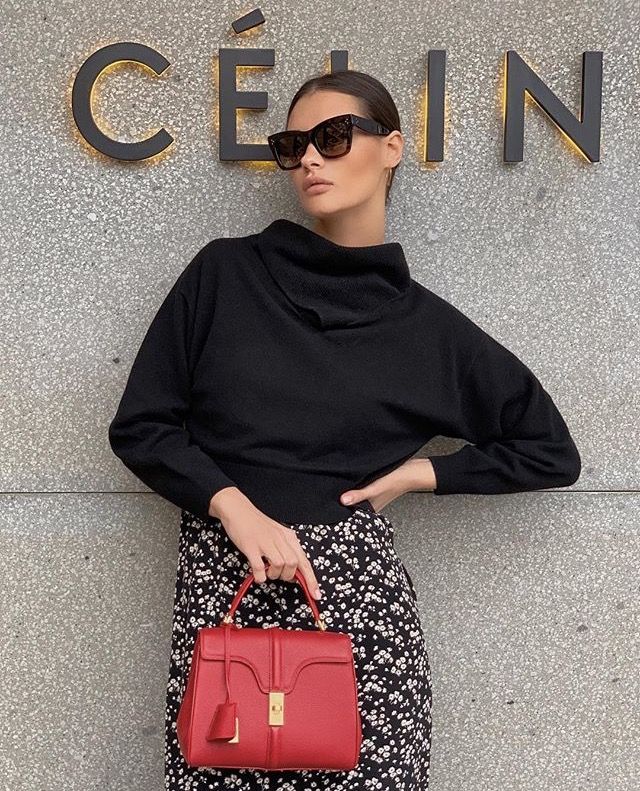 Celine 16 small bag red Celine Mini 16 Bag, Celine 16 Mini, Celine 16 Bag Outfit, Red Bag Aesthetic, Red Handbag Outfit, Celine 16 Bag, Celine Bag Outfit, Red Purse Outfit, Street Style 23