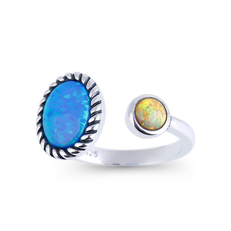 Two opal stones in different colors are showcased in this ring representing couples in love will be together always and forever.This ring is a open ring but can't be adjusted. You can choose your size according to the size guide.Weight: 2.92 gWidth: 11.7 mmHeight: 2.78 mmThickness: 2.71 mmMaterial: Plating Color: Silver Sterling Silver Opal Open Ring, Adjustable Open Opal Ring With Gemstone, Cabochon Opal Promise Ring Open Style, Anniversary Opal Open Ring With Gemstone, Adjustable Oval Opal Crystal Ring, Adjustable Opal Crystal Ring, Oval Shape, Adjustable Opal Ring, Adjustable Opal Oval Crystal Ring, Adjustable Opal Crystal Ring For Promise