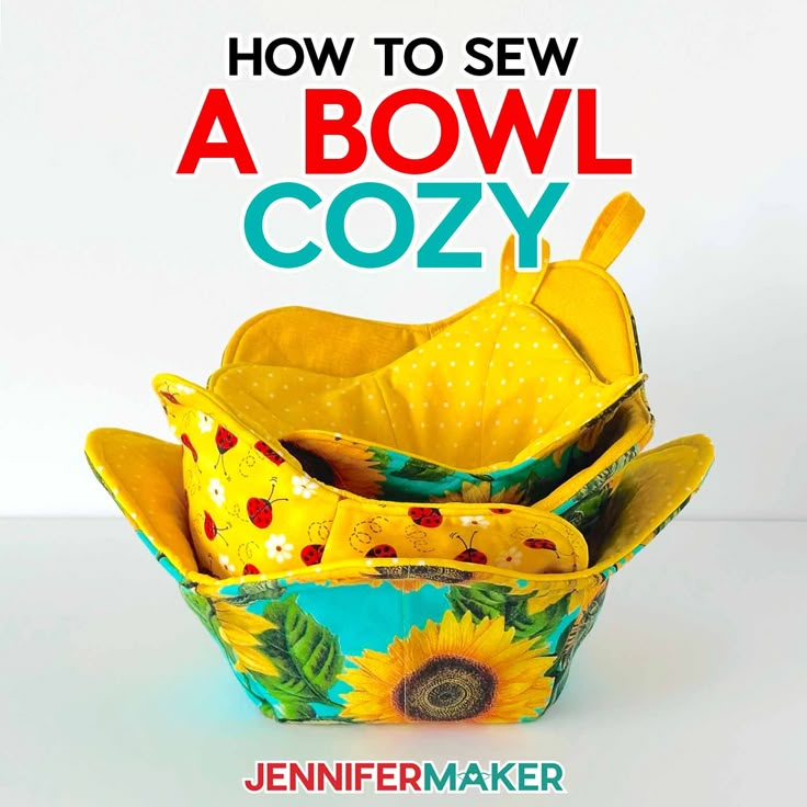 how to sew a bowl cozy with sunflowers and polka dots on it