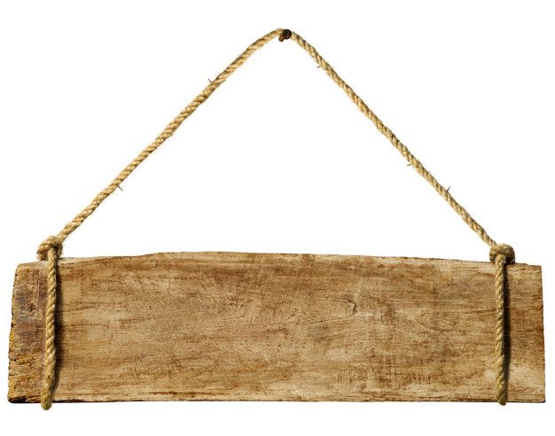 an old wooden sign hanging on a rope