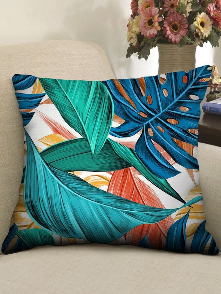 Colorful Tropical Leaves Print Decorative Pillowcase , #ad, #Leaves, # ...