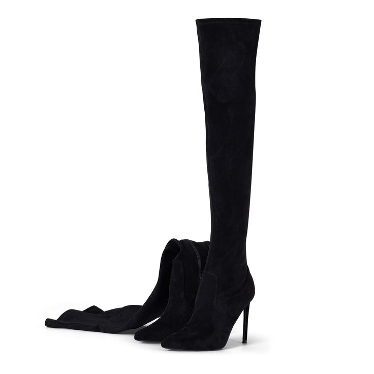 PRICES MAY VARY. Premium Design: Elevate your style with our over-the-knee boots featuring a towering 4.3” stiletto heel and a shaft height of 22.83”. Crafted with stretchy suede fabric, these boots offer a snug fit that adjusts to the shape and size of your legs, while the calf girth of 12.59” and top opening circumference of 15.35” ensure a comfortable yet secure wear. design side zipper allows for easy slipping in and out. Comfortable Fit:Experience all-day comfort with our thigh high boots' Trendy Fitted Heeled Boots With 4-inch Heel, Tall High Heel Boots For Night Out, Trendy Fitted Boots With 4-inch Heel, Fitted High Shaft Heeled Boots For Evening, Fitted Winter Boots With Wrapped Heel, Fitted Knee-high Boots With 4-inch Heel, Suede Over-the-knee Boots For Party, Chic High Shaft Heeled Boots For Parties, Fitted High Heel Boots For Club