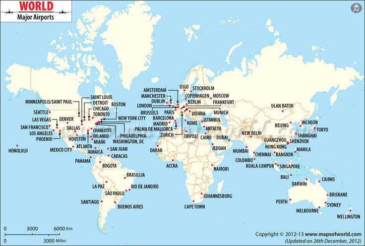 the world map with all major cities and their respective airports in each country, showing where they are