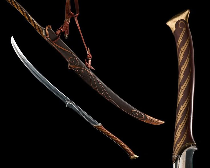 three different types of swords with designs on them