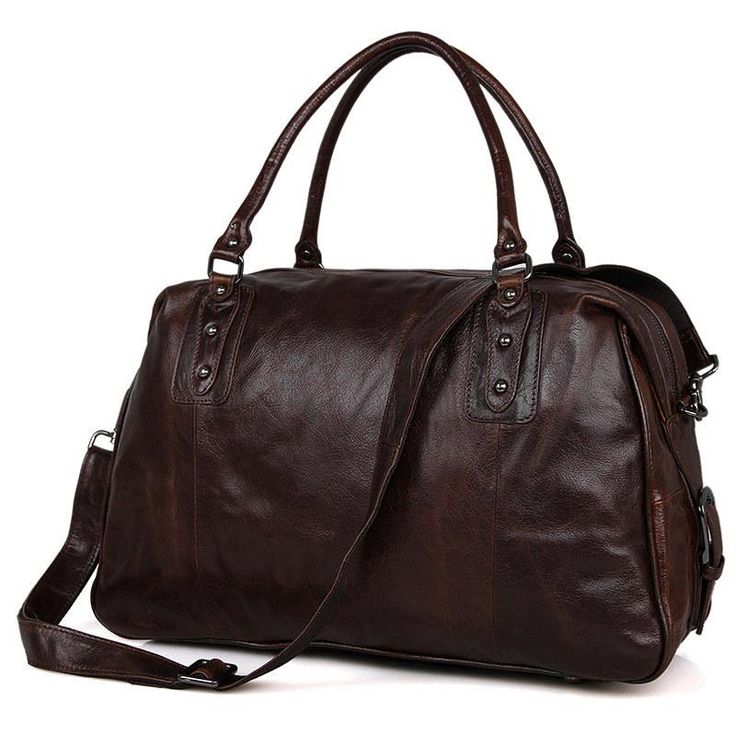 Vintage Leather Travel Bag Mens/ Womens Weekend Shoulder Satchel Bag, Travel Luggage With Adjustable Strap Satchel, Travel Briefcase With Crossbody Shape, Travel Brown Crossbody Satchel, Brown Crossbody Satchel For Travel, Satchel Shoulder Bag With Luggage Sleeve For Weekend Trips, Classic Bags With Detachable Strap For Weekend Trips, Travel Weekender Bag With Crossbody Shape, Travel Duffle Bag With Detachable Shoulder Strap