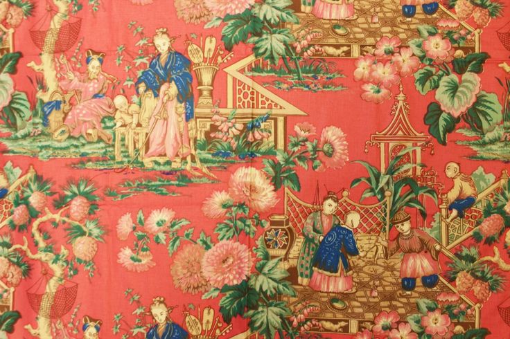 Excellent Condition78" x 34 1/4"W                                                                                                                                                                                 More Pink Chinoiserie Fabric, Pink Chinoiserie Wallpaper, Pink Chinoiserie, Chinoiserie Fabric, Chinese Fabric, Red Toile, Toile Wallpaper, Chintz Fabric, Chinoiserie Style